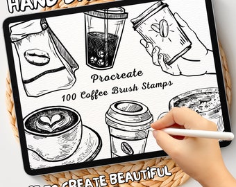 100 Coffee Brush Stamps | Procreate Coffee Brush Stamps | Coffee Procreate Stamps | Procreate Coffee Stamps | Procreate Coffee