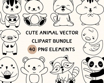 Cute Animal Vector Clipart Bundle | Cute Animal Vector Clipart | Cute Animal Clipart | Cute Animal Png Clipart | Cute Animal Png