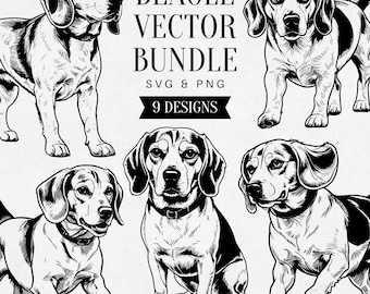 Vintage Beagle SVG Bundle, Realistic Dog PNG Clipart, Pet Illustration, Hunting Dog Vector, Tattoo Design, Commercial Use