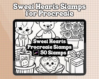 50 Sweet Hearts Procreate stamps | valentines Brush Stamps | valentines Stamps | valentines Procreate Stamps | Simple and Thick Line