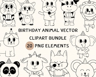 Birthday Animal Vector Clipart Bundle | Birthday Animal Vector Clipart | Birthday Animal Clipart | Birthday Animal Png Clipart