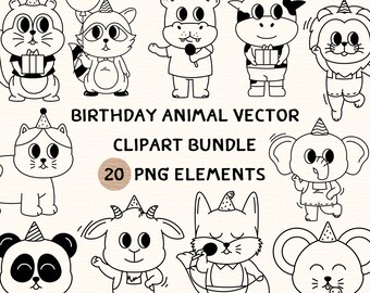 Birthday Animal Vector Clipart Bundle | Birthday Animal Vector Clipart | Birthday Animal Clipart | Birthday Animal Png Clipart