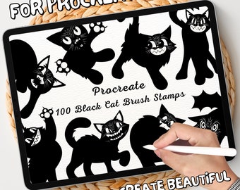 100 Black Cat Brush Stamps | Procreate Black Cat Brush Stamps | Black Cat Procreate Stamps | Procreate Black Cat Stamps | Procreate Stamps
