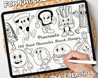 100 Food Character Brush Stamps | Procreate Food Character Brush Stamps | Food Character Procreate Stamps | Procreate Food Character Stamps