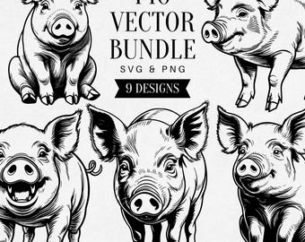 Vintage Pig SVG, Realistic Farm Animal PNG Clipart, Livestock Illustration, Wildlife Vector, Tattoo Design, Commercial Use
