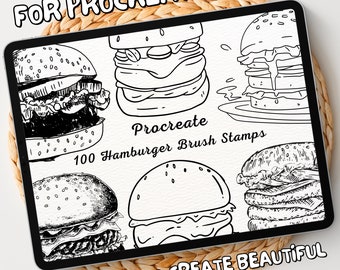 100 tampons de brosse à hamburger | Procreate Hamburger Brush Stamps | Timbres Hamburger Procreate | Procréer des timbres Hamburger | Procréer des timbres
