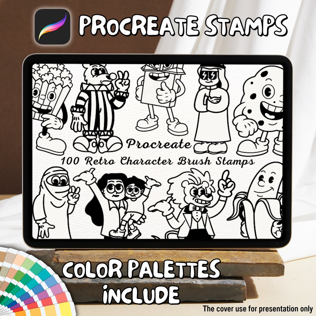 100 Retro Character Brush Stamps | Procreate Retro Character Brush ...