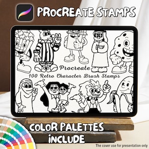 レトロ キャラクター ブラシ スタンプ 100 個 | Procreate レトロ キャラクター ブラシ スタンプ | レトロ キャラクター Procreate スタンプ | Procreate レトロ キャラクター