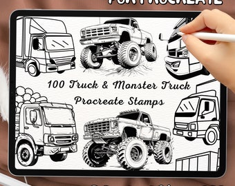 100 Truck and Monster Truck Brush Stamps | Procreate Truck and Monster Truck Brush Stamps | Truck and Monster Truck Procreate Stamps