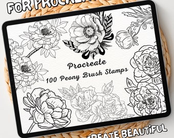 100 Peony Brush Stamps | Procreate Peony Brush Stamps | Peony Procreate Stamps | Procreate Peony Stamps | Procreate Peony | Procreate Stamps