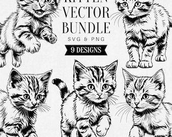 Vintage Kitten SVG, Realistic Cat PNG Clipart, Pet Illustration, Feline Vector Art, Tattoo Design, Commercial Use