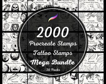 Mega Bundle | 20 Packs | 2000 Procreate Stamps | Procreate Brush Stamps | Tattoo Procreate Stamps | Tattoo Brush Stamps | Tattoo Stamps