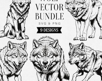 Vintage Wolf SVG, Realistic Wild Animal PNG Clipart, Forest Predator Illustration, Wildlife Vector, Tattoo Design, Commercial Use