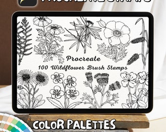 100 Wildflower Brush Stamps | Procreate Wildflower Brush Stamps | Wildflower Procreate Stamps | Procreate Wildflower Stamps