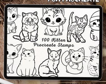 100 Kitten Brush Stamps | Procreate Kitten Brush Stamps | Kitten Procreate Stamps | Procreate Kitten Stamps | Procreate Kitten | Procreate