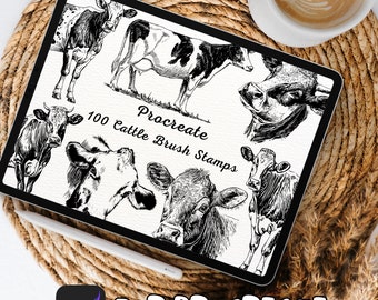 100 Cattle Brush Stamps | Procreate Cattle Brush Stamps | Cattle Procreate Stamps | Procreate Cattle Stamps | Procreate Cattle