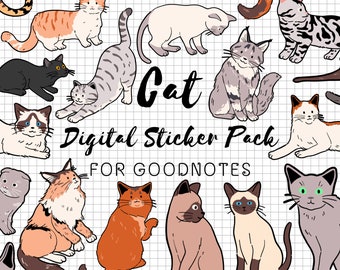 Cat Goodnotes Stickers | Cat Digital Stickers | Cat Planner Stickers | Cat Pre Cropped Stickers | Cat Goodnotes Elements
