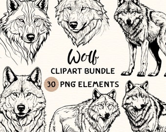 Wolf Clipart Bundle | Wolf Clipart | Wolf Png | Wolf Illustration | Wolf Coloring | Wolf Outline | Wolf Line Art | 300 DPI | Digital Prints