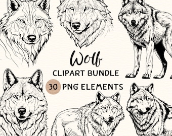 Wolf Clipart Bundle | Wolf Clipart | Wolf Png | Wolf Illustration | Wolf Coloring | Wolf Outline | Wolf Line Art | 300 DPI | Digital Prints