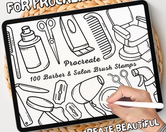 100 Barber and Salon Brush Stamps | Procreate Barber and Salon Brush Stamps | Barber and Salon Procreate Stamps | Procreate Barber and Salon