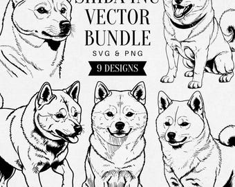 Vintage Shiba Inu SVG, Realistic Dog PNG Clipart, Pet Illustration, Japanese Dog Vector, Tattoo Design, Commercial Use