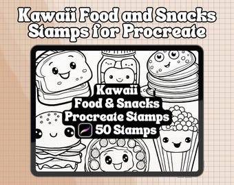 50 Kawaii Food and Snacks Procreate Stamps | Kawaii Food and Snacks Brush Stamps | Kawaii Food and Snacks Stamps | Cute Food and Snacks