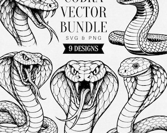 Vintage Cobra SVG Bundle, Realistic Snake PNG Clipart, Jungle Reptile Art, Wildlife Vector, Tattoo Design, Commercial Use
