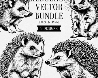 Vintage Hedgehog SVG Bundle, Realistic Woodland Animal PNG Clipart, Wildlife Illustration, Vector Art, Tattoo Design, Commercial Use