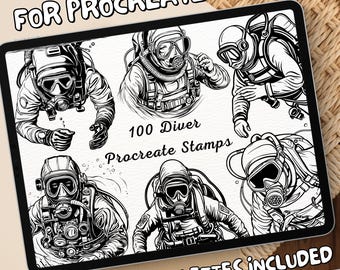 100 Diver Brush Stamps | Procreate Diver Brush Stamps | Diver Procreate Stamps | Procreate Diver Stamps | Procreate Diver | Procreate Stamps