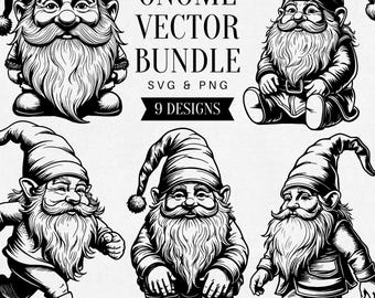 Vintage Gnome SVG Bundle, Realistic Garden PNG Clipart, Fairy Tale Illustration, Fantasy Vector, Tattoo Design, Commercial Use