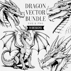 Vintage Dragon SVG-bundel, realistische fantasy PNG-clipart, mythisch wezen kunst