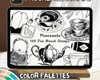 100 Tea Brush Stamps | Procreate Tea Brush Stamps | Tea Procreate Stamps | Procreate Tea Stamps | Procreate Tea | Procreate Stamps