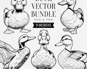 Vintage Duck SVG Bundle, Realistic Waterfowl PNG Clipart, Farm Animal Art, Wildlife Vector, Tattoo Design, Commercial Use