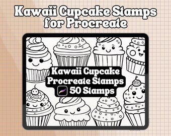 50 Kawaii Cupcake Procreate Stamps | Kawaii Cupcake Brush Stamps | Kawaii Cupcake Stamps | Cute Cupcake Procreate Stamps | Bold and Easy
