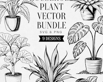 Vintage Household Plant SVG Bundle, Realistic Potted Plant PNG Clipart, Indoor Garden Illustration, Vector Art, Tattoo SVG, Commercial Use