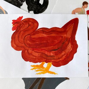 Pollo - Pintura acrílica original sobre papel de acuarela