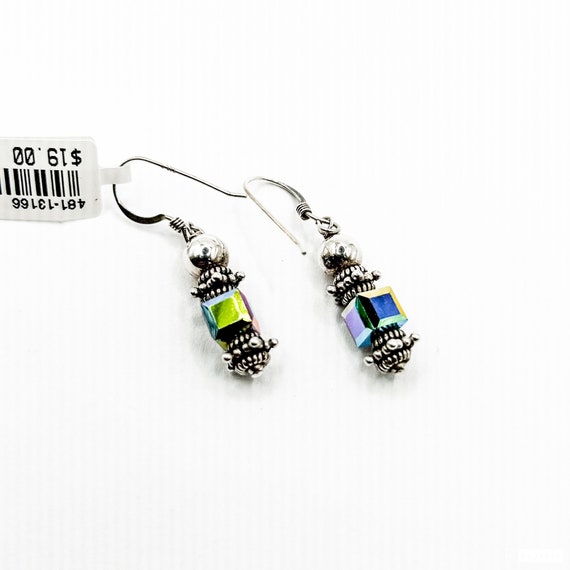Estate Sterling Silver Earrings with Iridescent C… - image 1