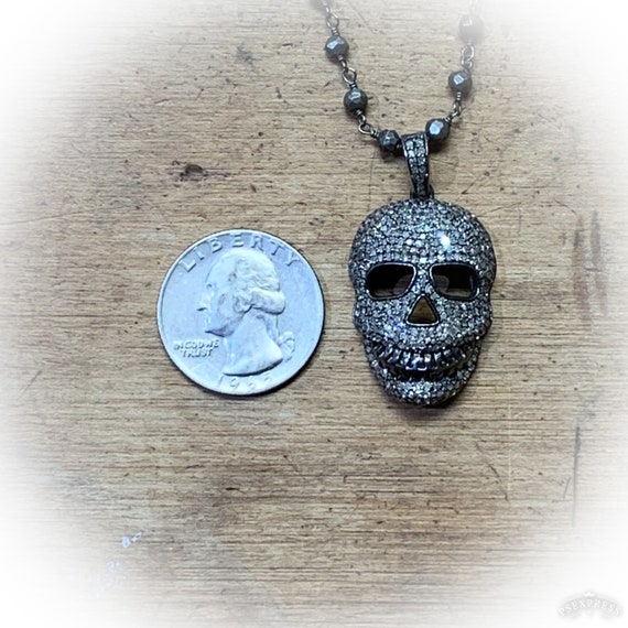 Diamond Skull Pendant on Oxidized Labradorite Ste… - image 3