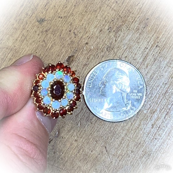 Beautiful Garnet and Opal Cluster Cocktail Ring i… - image 2