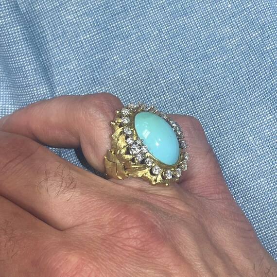 Bold Turquoise 18k Yellow Gold and Diamond Ring S… - image 4