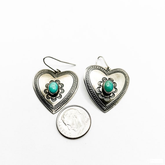 Estate D. Lucas Sterling Silver and Turquoise Ear… - image 2