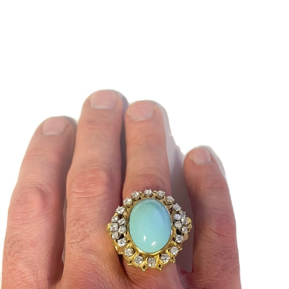 Bold Turquoise 18k Yellow Gold and Diamond Ring S… - image 1