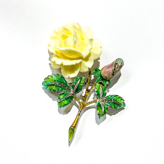 Sterling Silver Antique Bone and Enamel Flower Pi… - image 1