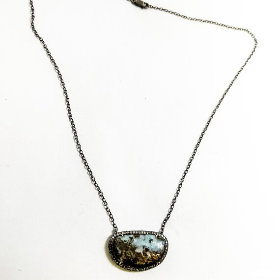 Estate Sterling Silver Necklace with Boulder Opal… - image 2