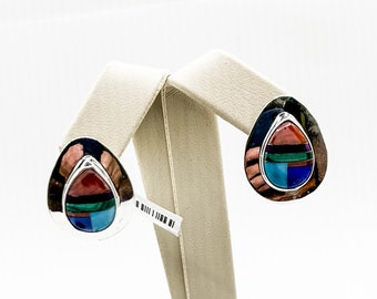 Sterling Silver Colored Inlay Earrings