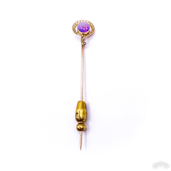 Vintage Amethyst and Pearls 14k Yellow Gold Stick… - image 1