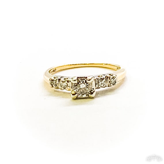 Vintage .25 Carat Diamond Ring Yellow and White G… - image 2