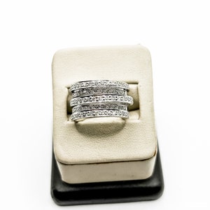 Estate 14k witgoud en diamanten ring met 5 banden, maat 7 afbeelding 1