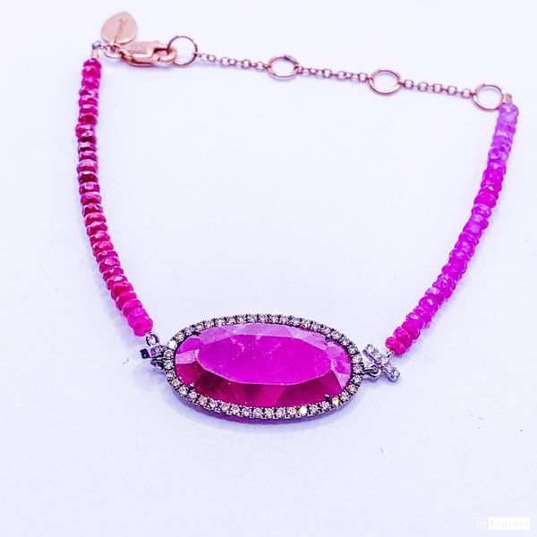 Maya J 14K Rose Gold Bracelet with Ruby and Pink Sapphire and Champagne Diamonds