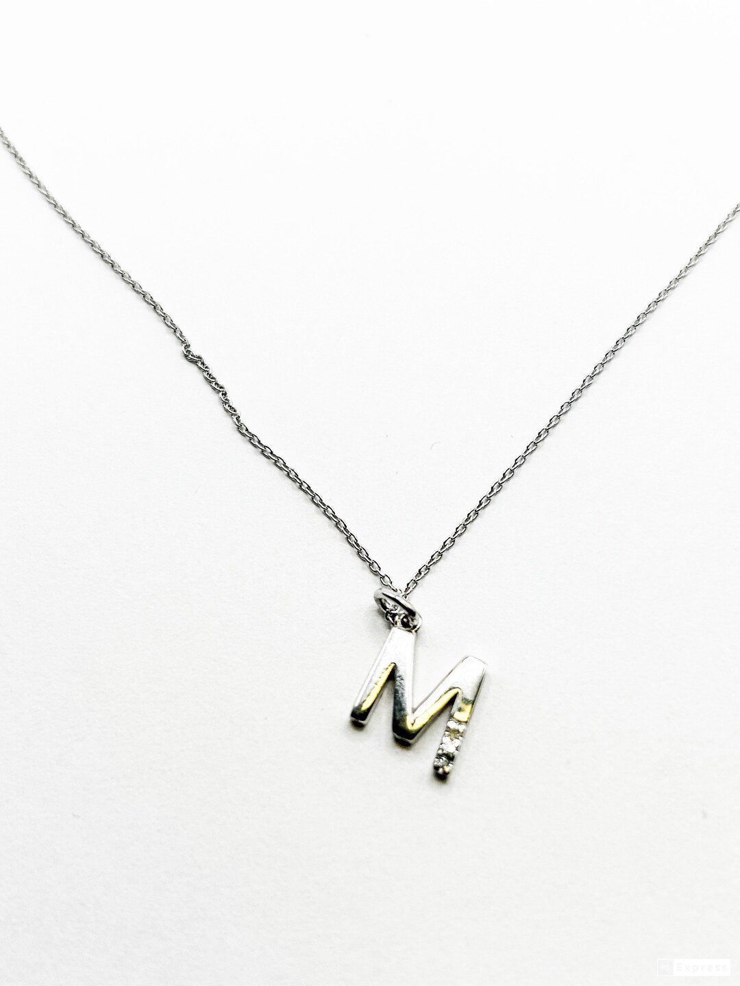 Sterling Silver Monogram Necklace Letter m With Diamonds Etsy